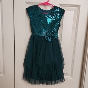 Elegant Teal Sequin Kids Dress